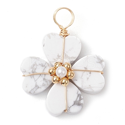Natural Howlite Clover Pendants PALLOY-JF03180-01-1