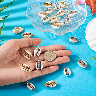 24Pcs 4 Styles Electroplate Cowrie Shell Link Connectors Charms and Pendants SHEL-TA0001-25-1