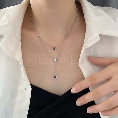 Non-Tarnish 304 Stainless Steel Round Snake Chains Double Layer Necklaces LS-BJEW-K257-03P-1