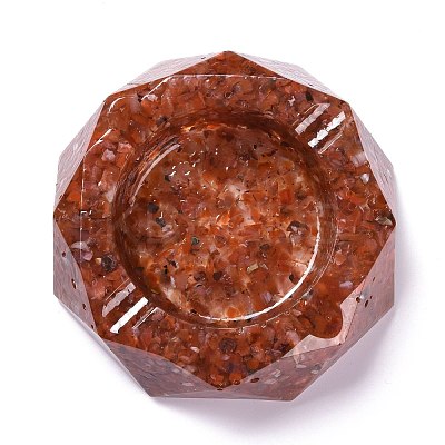 Resin with Natural Carnelian Chip Stones Ashtray DJEW-F015-07B-1