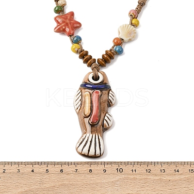 Ceramic Fish Pendant Adjustable Waxed Cord Necklaces for Women LS-NJEW-B146-03-1