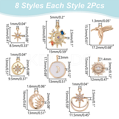 16Pcs 8 Styles Brass Pendants KK-WR0001-34-1