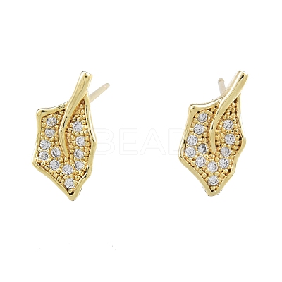 Clear Cubic Zirconia Maple Leaf Stud Earrings EJEW-G322-26G-1