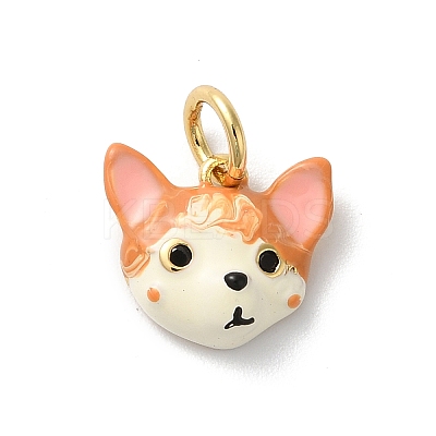 Cat Head Rack Plating Brass Micro Pave Cubic Zirconia Enamel Charms KK-G504-14G-1