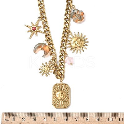 304 Stainless Steel & Acrylic Sun Moon Flower Pendant Necklaces for Women NJEW-G180-08G-1