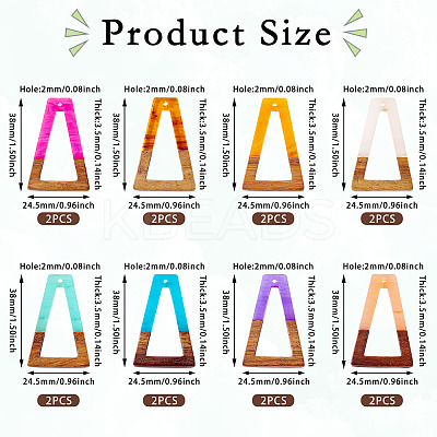 16Pcs 8 Colors Resin & Wood Pendants RESI-TA0003-73-1