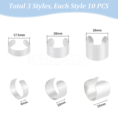 30Pcs 3 Styles 304 Stainless Steel Cuff Rings STAS-UN0059-25-1