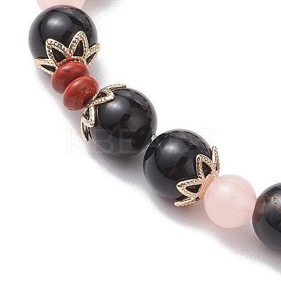 Natural Red Jasper & Black Onyx(Dyed & Heated) & Luminous Acrylic Beaded Stretch Bracelets for Women Men BJEW-JB10502-1
