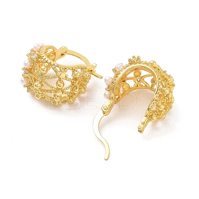 Rack Plating Brass ABS Imitation Pearl Hoop Earrings EJEW-M029-04G-1