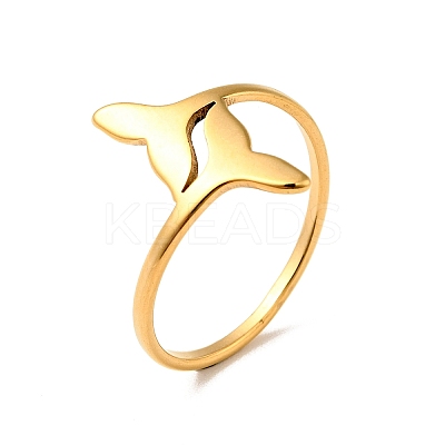 Ion Plating(IP) 201 Stainless Steel Double Whale Tail Finger Ring for Women RJEW-G266-11G-1