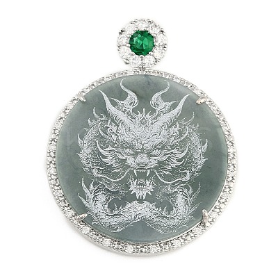 Natural Jadeite Carved Flat Round Pendants G-F768-04-1-1