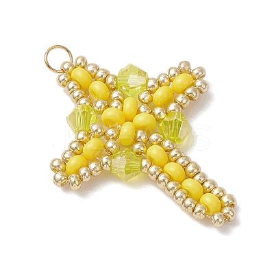 Glass Seed Beaded Cross Pendants PALLOY-MZ00826-05-1