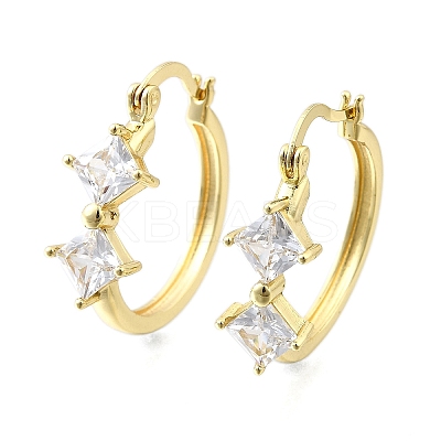 Rhombus Brass Micro Pave Clear Cubic Zirconia Hoop Earrings EJEW-Z121-07G-1