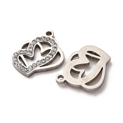 304 Stainless Steel Clay Rhinestone Pendants STAS-P406-17D-P-1