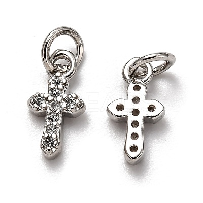 Brass Micro Pave Cubic Zirconia Tiny Cross Charms ZIRC-H119-04P-1