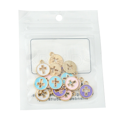 16Pcs 4 Colors Light Gold Plated Alloy Enamel Pendants ENAM-FS0001-85-1
