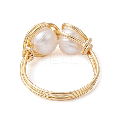 Natural Pearl Braided Bead Style Finger Ring RJEW-JR00614-1