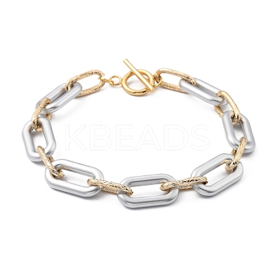 Spray Painted CCB Plastic & Aluminum Paperclip Chain Bracelets X-BJEW-JB05432-03-1