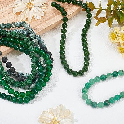 8 Strands 8 Style Frosted Natural Mixed Gemstone Round Beads Strands G-OC0002-06-1