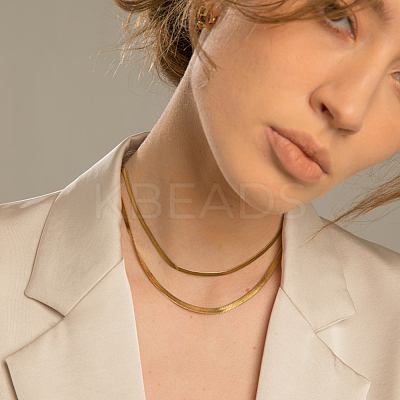 4Pcs Brass Flat Snake Chain Necklaces for Women Men NJEW-BBC0001-38-1