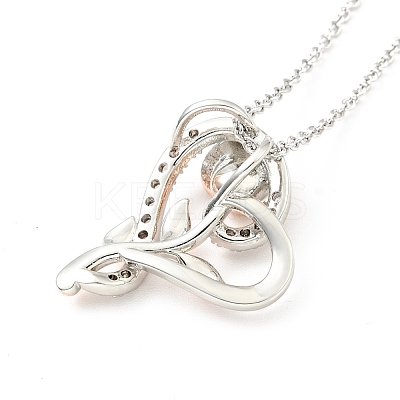 Clear Cubic Zirconia Heart with Rose Pendant Necklace NJEW-F293-01A-RG-1