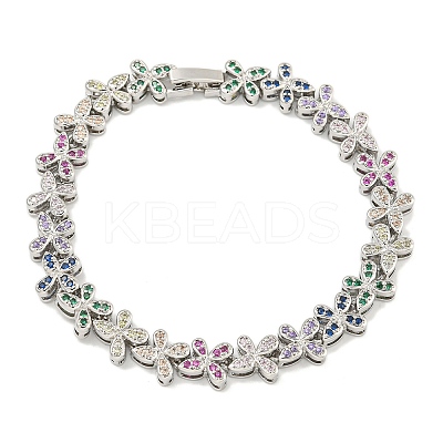 Rack Plating Brass Pave Cubic Zirconia Butterfly Link Bracelets for Women BJEW-B110-05P-1