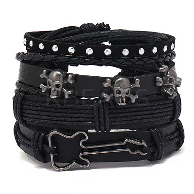 4Pcs 4 Styles Alloy Artificial Leather Cord Bracelet Sets for Men FS-WG9743B-05-1