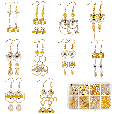 DIY Bees Alloy Enamel and Glass Beads Dangle Earrings Making Kits DIY-SC0030-82-1