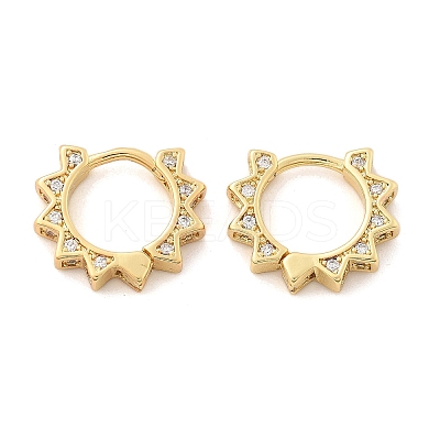 Clear Cubic Zirconia Sun Shape Hoop Earrings LS-EJEW-P199-07G-1