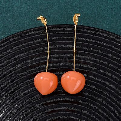 Fruit Brass Resin Stud Earrings EJEW-A140-03A-G-1