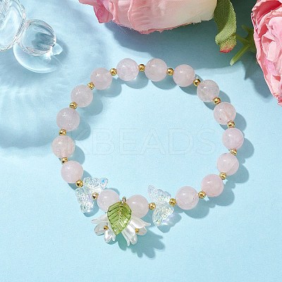 Butterfly Natural Rose Quartz Stretch Bracelets BJEW-JB10085-1