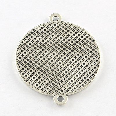 Tibetan Style Alloy Flat Round Cabochon Connector Settings TIBE-Q038-001F-AS-RS-1
