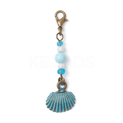 Ocean Theme Alloy Charm & Glass Beads Pendant Decorations HJEW-JM03158-03-1