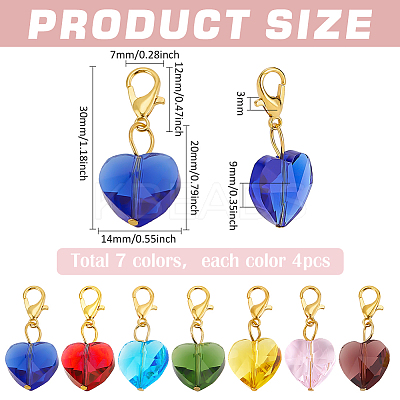 28Pcs 7 Colors Faceted Heart Glass Pendants Decoration HJEW-PH02040-1
