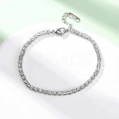 304 Stainless Steel Rhinestone Cup Chain Bracelets for Women BJEW-G753-01P-03-1