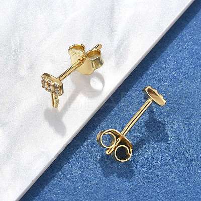 Key 925 Sterling Silver Micro Pave Clear Cubic Zirconia Stud Earrings for Women EJEW-K307-03B-G-1