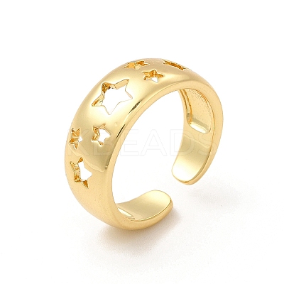Rack Plating Brass Hollow Star Cuff Rings for Women RJEW-C050-14G-1