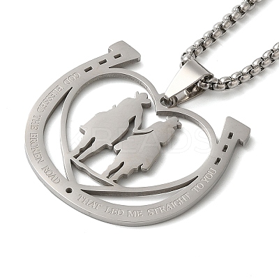 Non-Tarnish Horse Shoes with Couple 201 Stainless Steel Pendant Necklaces for Women and Men NJEW-F324-04P-1