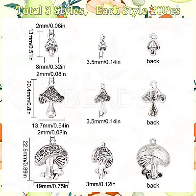 60Pcs 3 Styles Tibetan Style Alloy Pendants TIBEP-SC0002-27-1