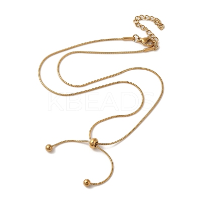 304 Stainless Steel Round Snake Chain Lariat Necklaces NJEW-Z048-01G-1