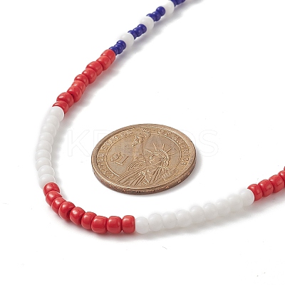 Independence Day Glass Beaded Necklace with 304 Stainless Steel Clasp for Women NJEW-TA00064-1