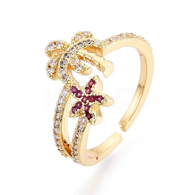 Brass Micro Pave Cubic Zirconia Cuff Rings for Women KK-T071-56G-1
