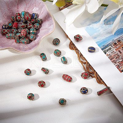 50PCS Mixed Antique Golden Handmade Tibetan Style Beads TIBEB-PH0003-01-WH-1