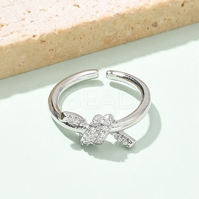 Brass Micro Pave Clear Cubic Zirconia Open Cuff Rings RJEW-G336-01P-1