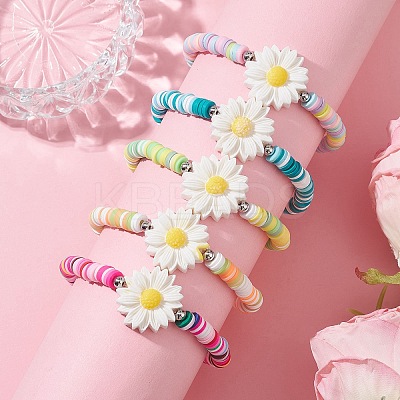 5Pcs 5 Color Polymer Clay Heishi Surfer Stretch Bracelets Set BJEW-JB10123-02-1
