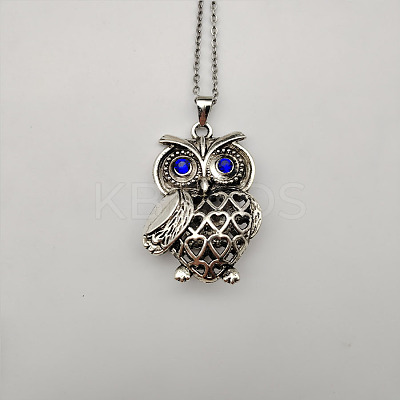 Owl Alloy Pendant Necklaces with Rhinestone for Women Men PZ6923-1-1