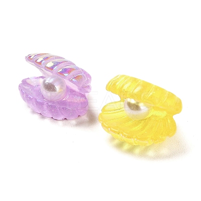 Transparent Resin Shell Ornament with Imitation Baroque Pearl Beads RESI-F045-02B-1