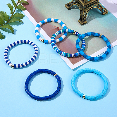 Handmade Polymer Clay Heishi Beads Stretch Bracelets Sets BJEW-JB05902-04-1
