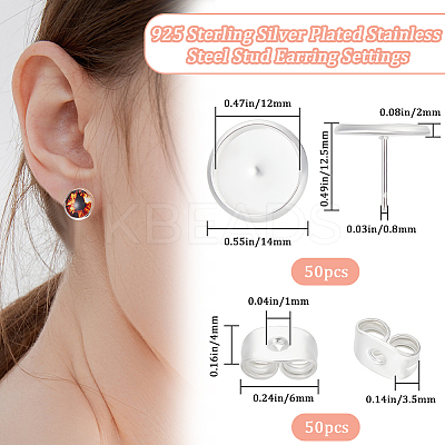 50Pcs Flat Round 304 Stainless Steel Stud Earring Settings STAS-BBC0005-84D-1
