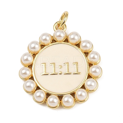 Flat Round with 11:11 Brass Enamel Pendants KK-S526-12G-A-1
